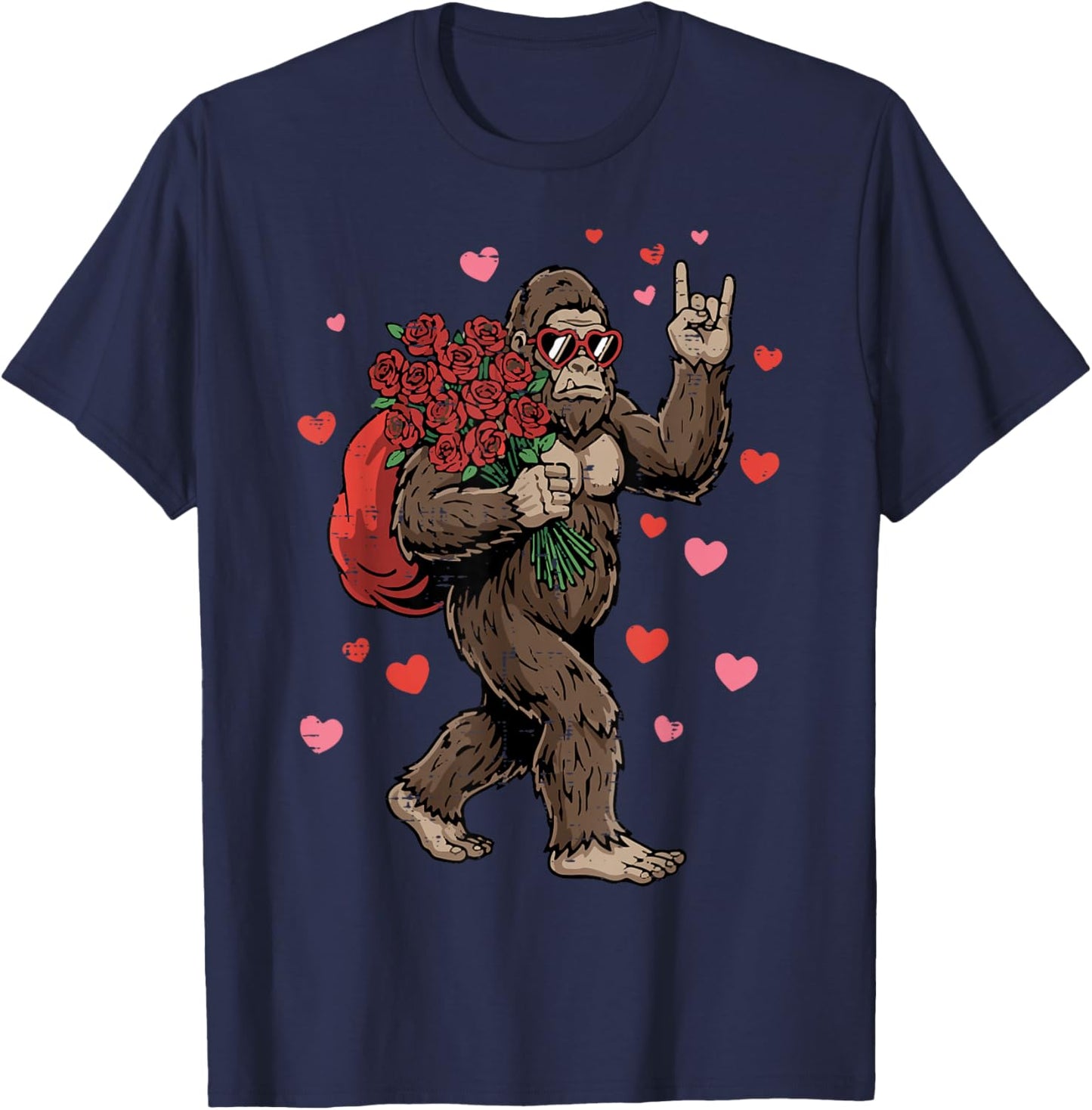 Bigfoot Valentine Sasquatch Valentines Day Men Women Kids T-Shirt - T-Shirt | Navy