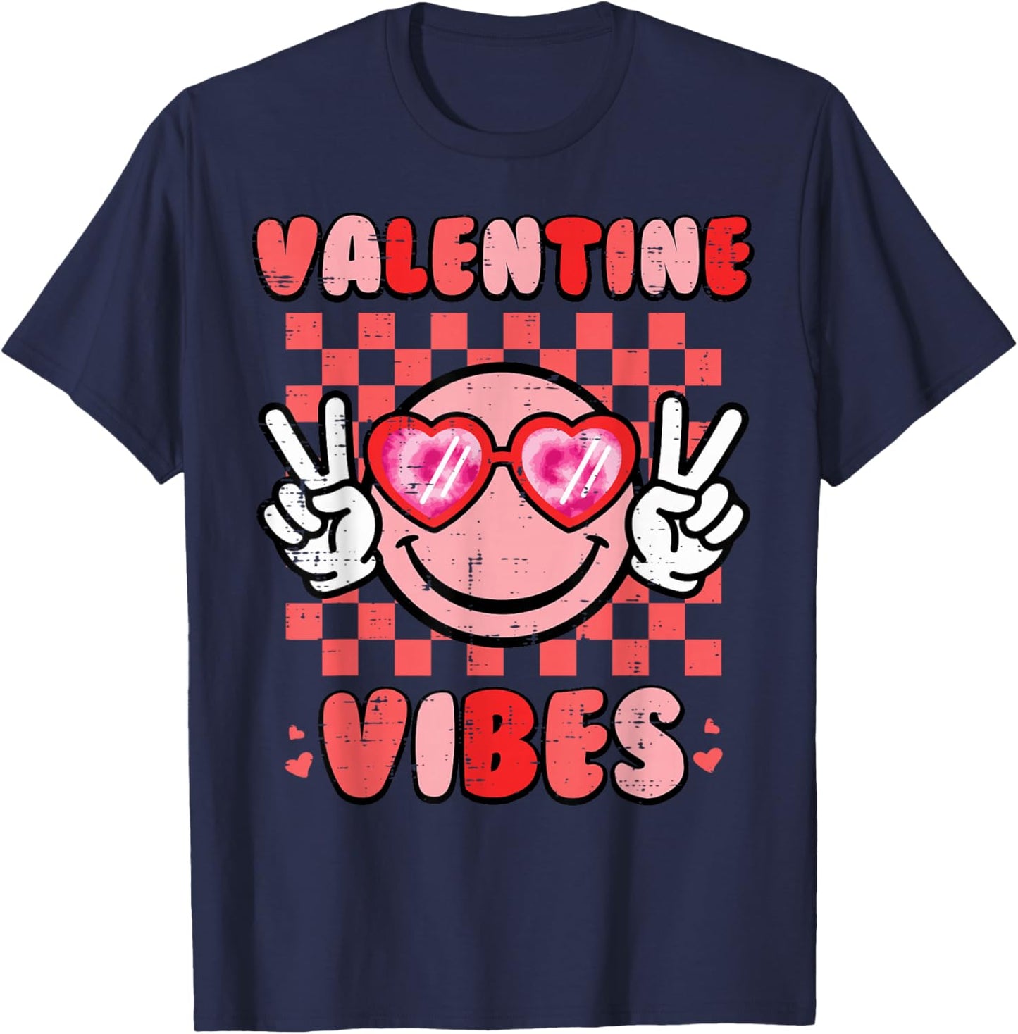 Valentine Vibes Happy Face Valentines Day Men Women Kids T-Shirt - T-Shirt | Navy