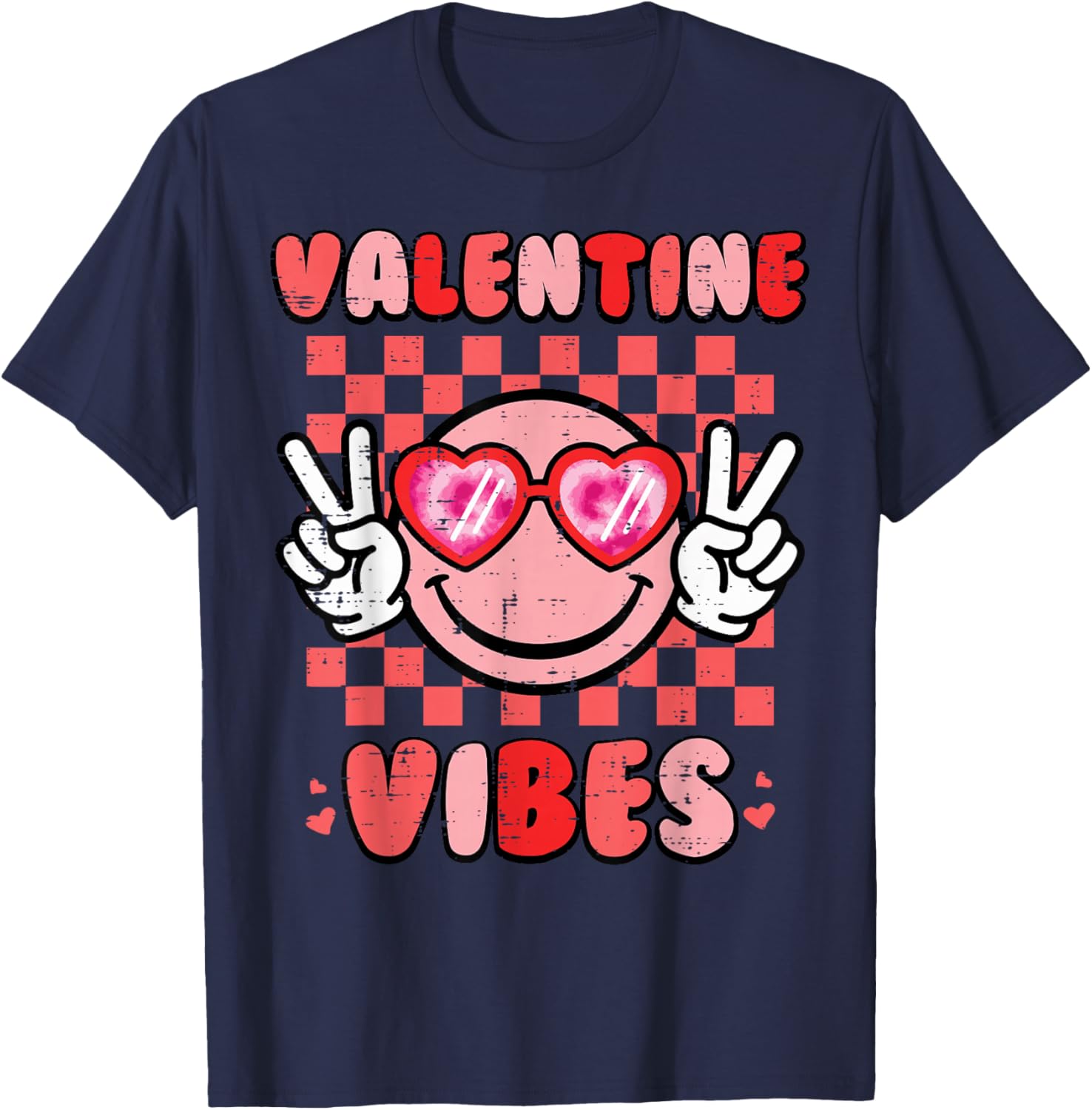 Valentine Vibes Happy Face Valentines Day Men Women Kids T-Shirt - T-Shirt | Navy
