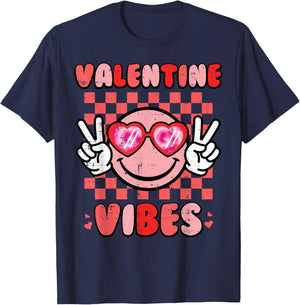 Valentine Vibes Happy Face Valentines Day Men Women Kids T-Shirt - T-Shirt | Navy