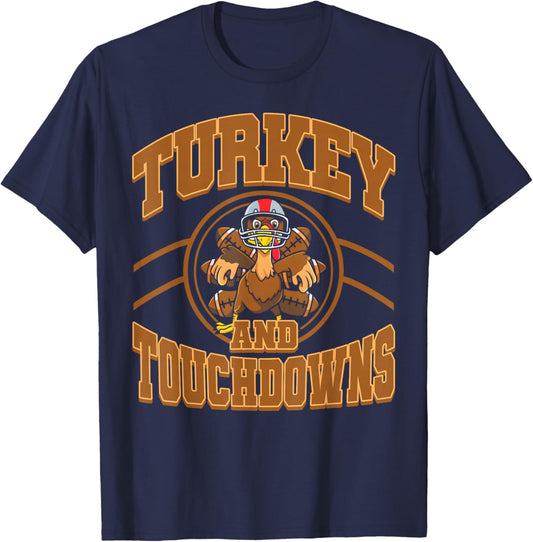 Thanksgiving Turkey and Touchdowns Football Fall Men Boys T-Shirt - T-Shirt | Navy