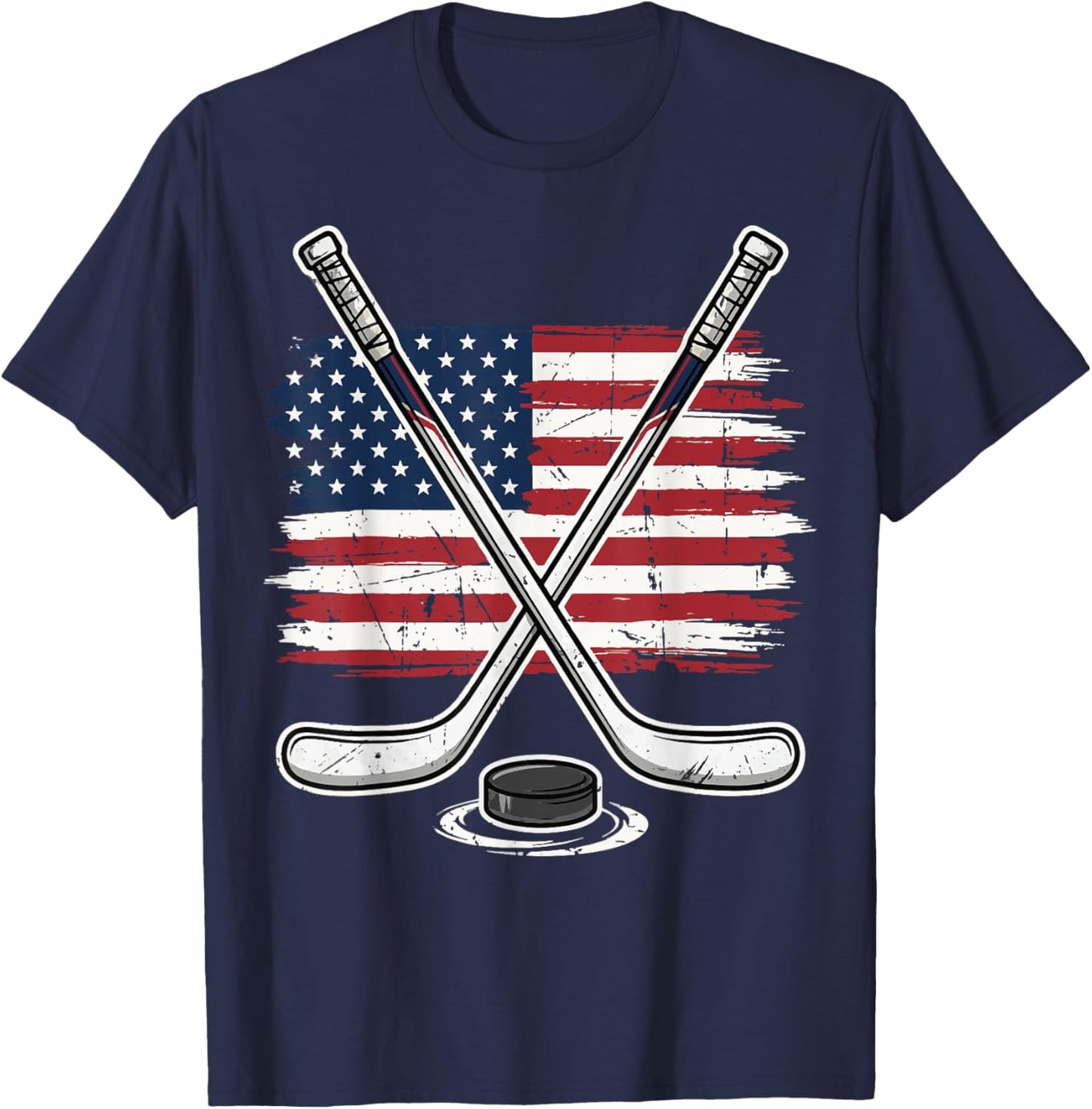 Ice Hockey USA Flag T-Shirt - T-Shirt | Navy