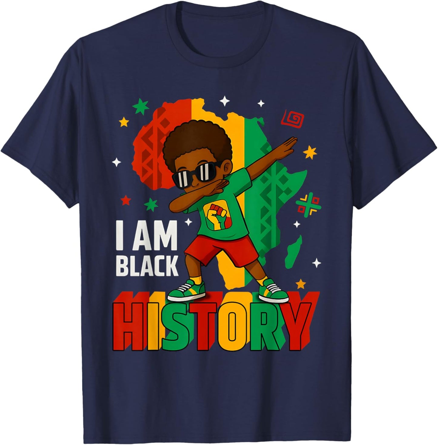 I Am Black History Dabbing Africa Map Melanin Boy Men Kid T-Shirt - T-Shirt | Navy
