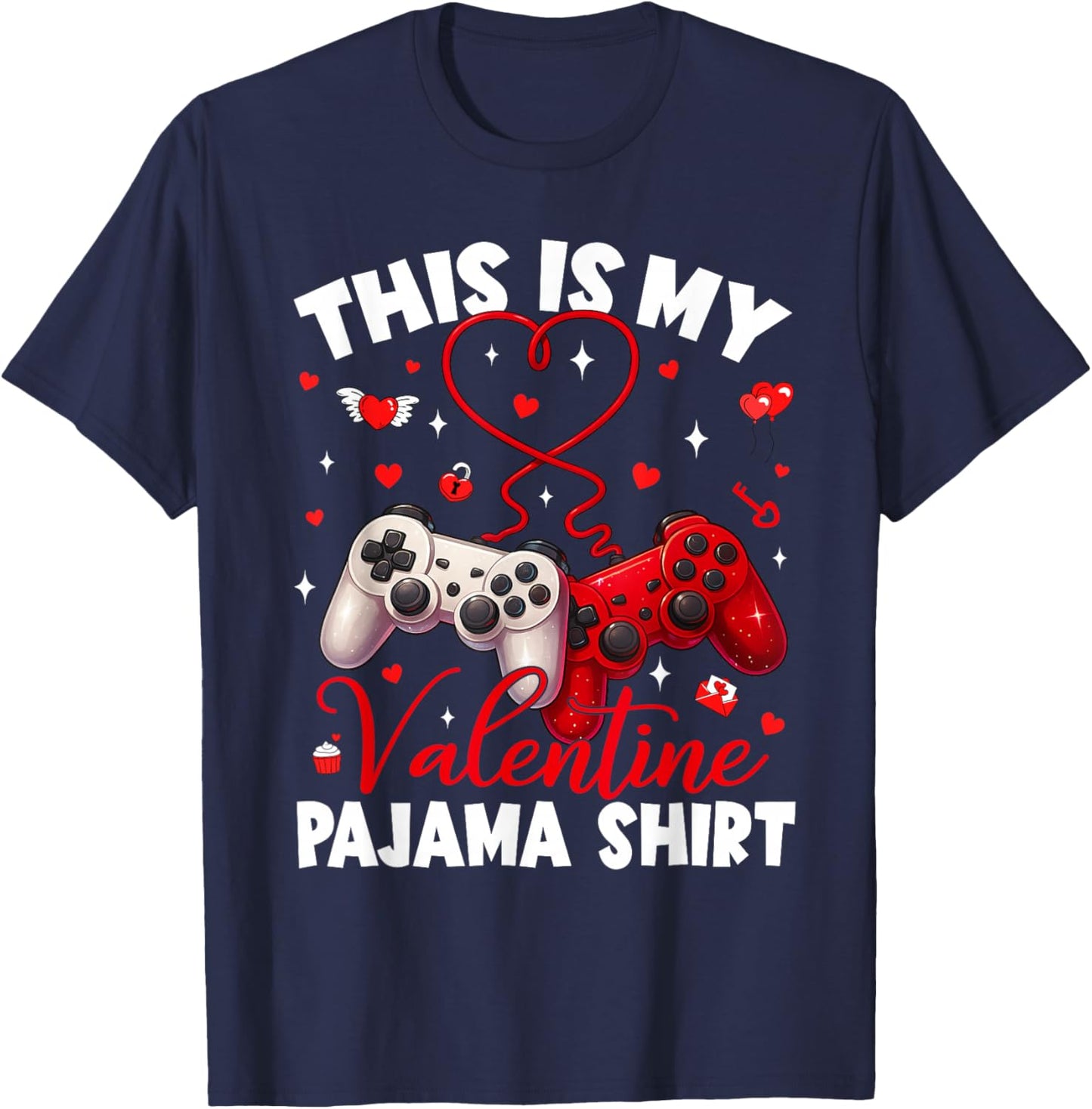 This is My Valentine Pajama Gamer Video Games V Day Men Boy T-Shirt - T-Shirt | Navy