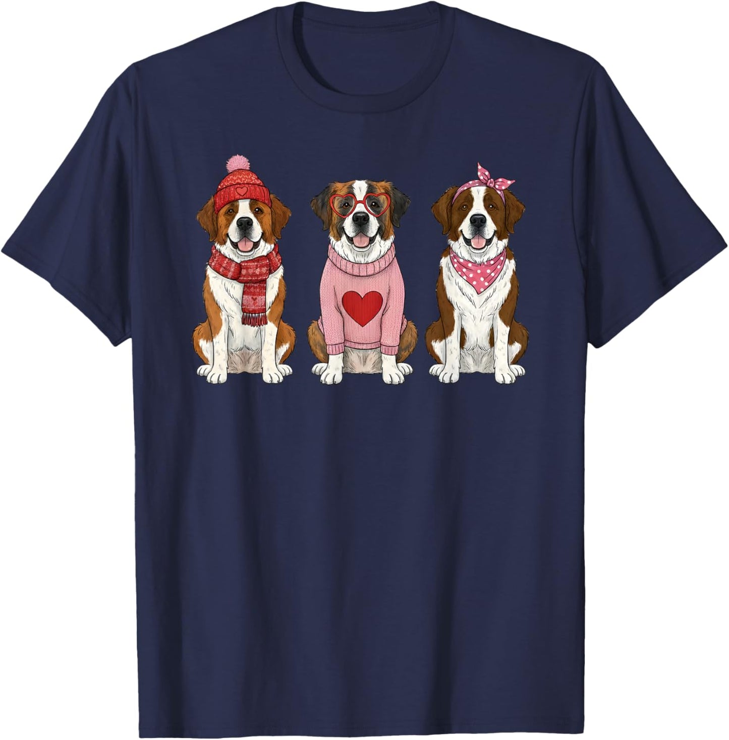 Cute Saint Bernard Valentine Dog T-Shirt - T-Shirt | Navy