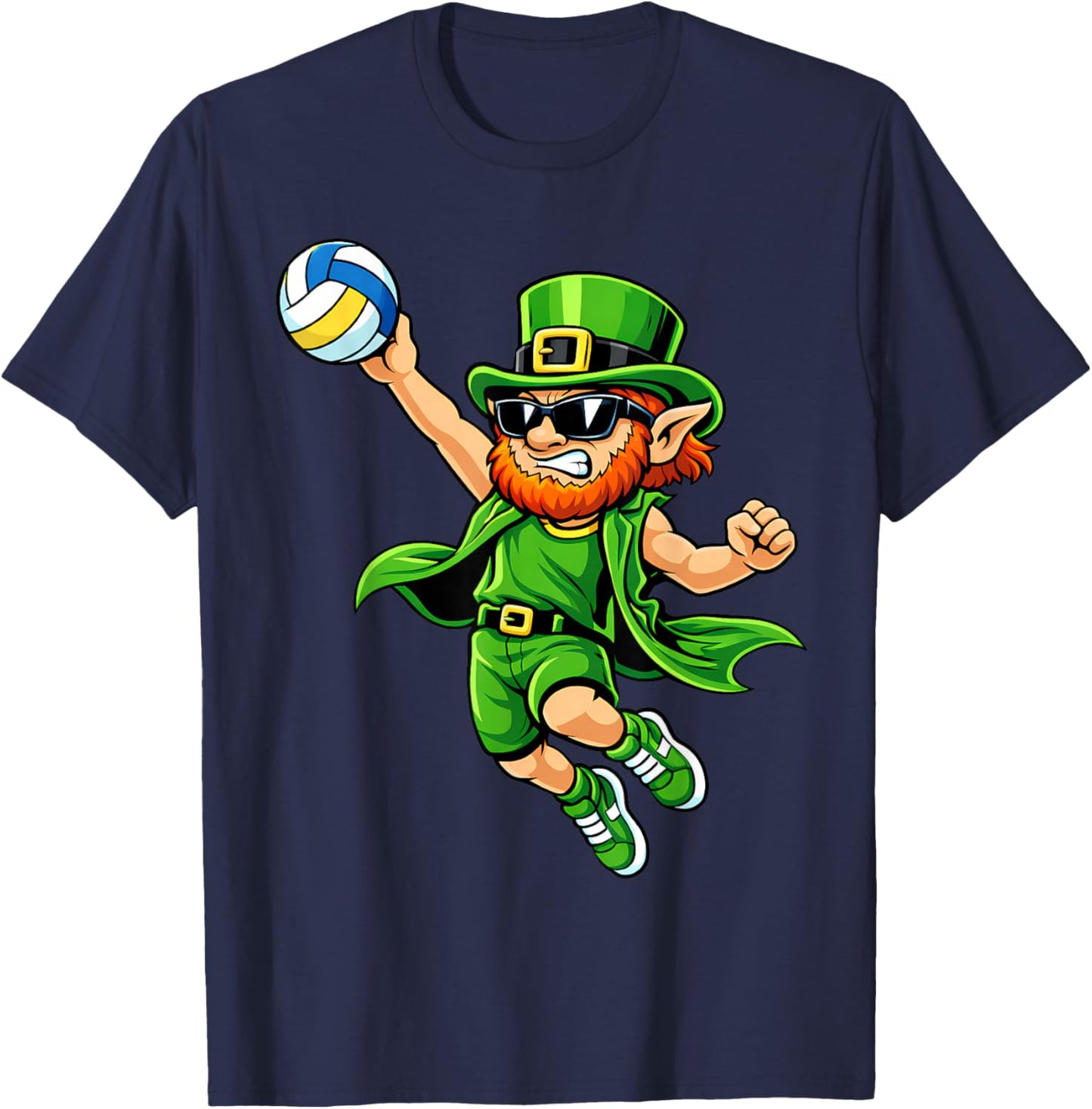 Volleyball St Patricks Day Boys Kids Sport Green Leprechaun T-Shirt - T-Shirt | Navy