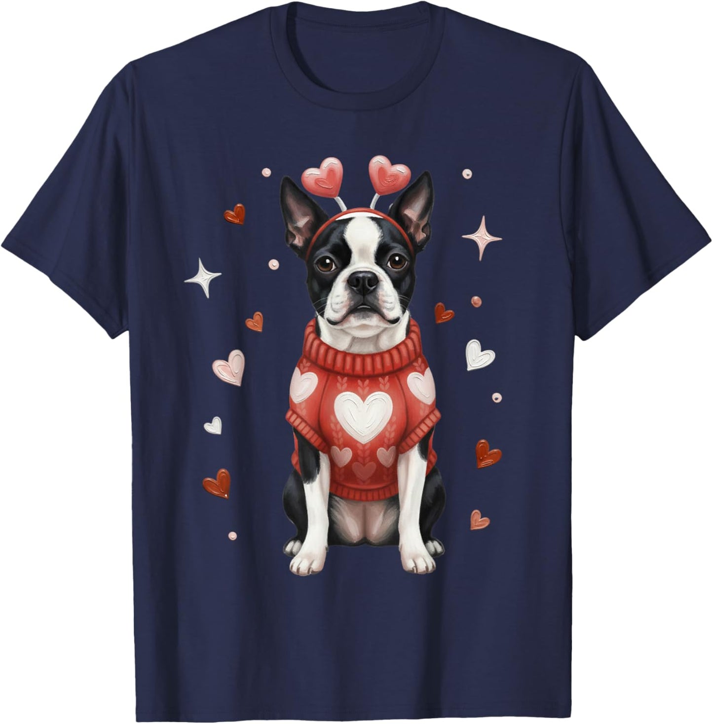 Cute Boston Terrier Valentine Heart Valentines Day T-Shirt - T-Shirt | Navy