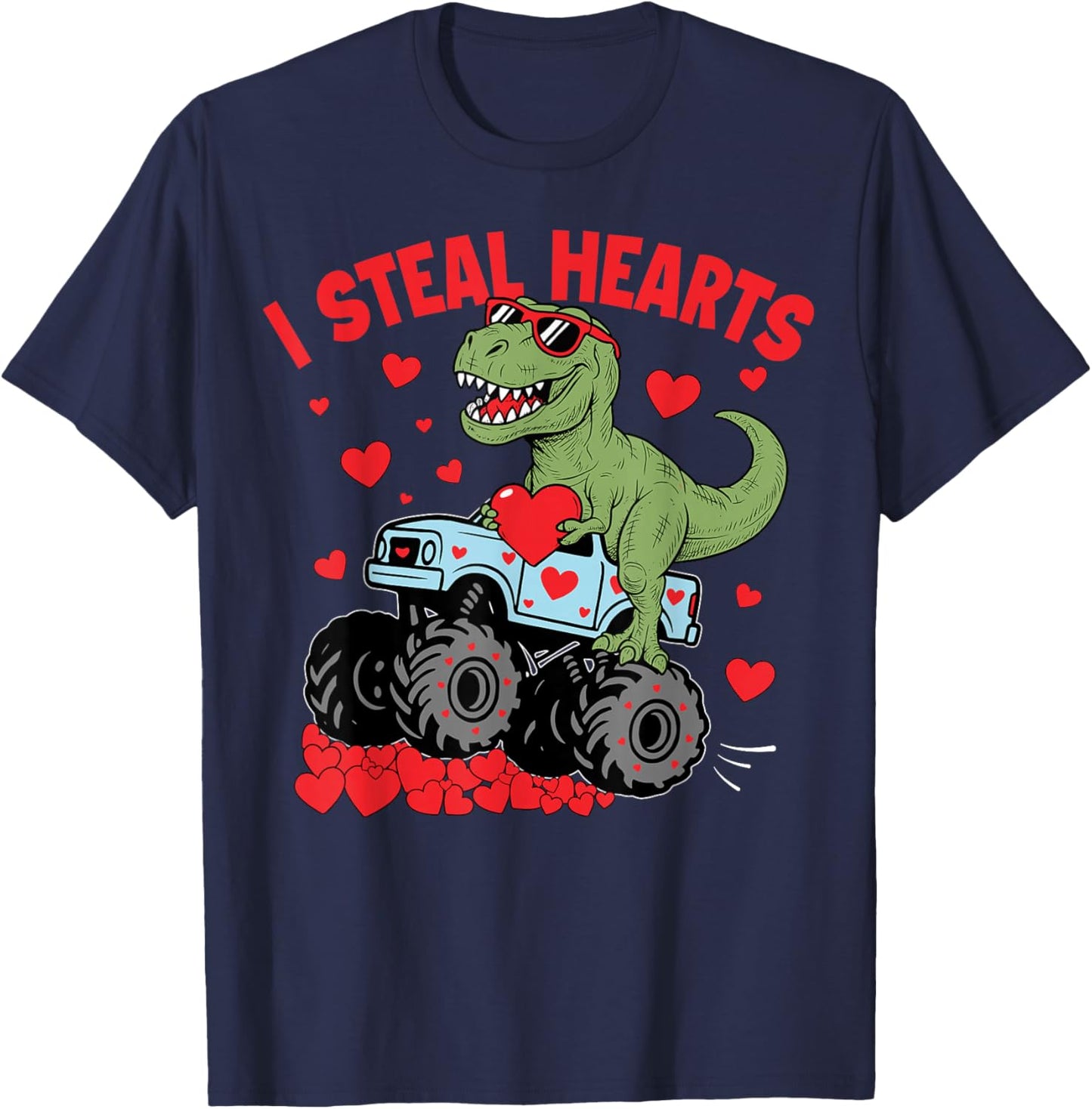 I Steal Hearts Trex Dino Baby Boy Valentines Toddler Kids T-Shirt - T-Shirt | Navy