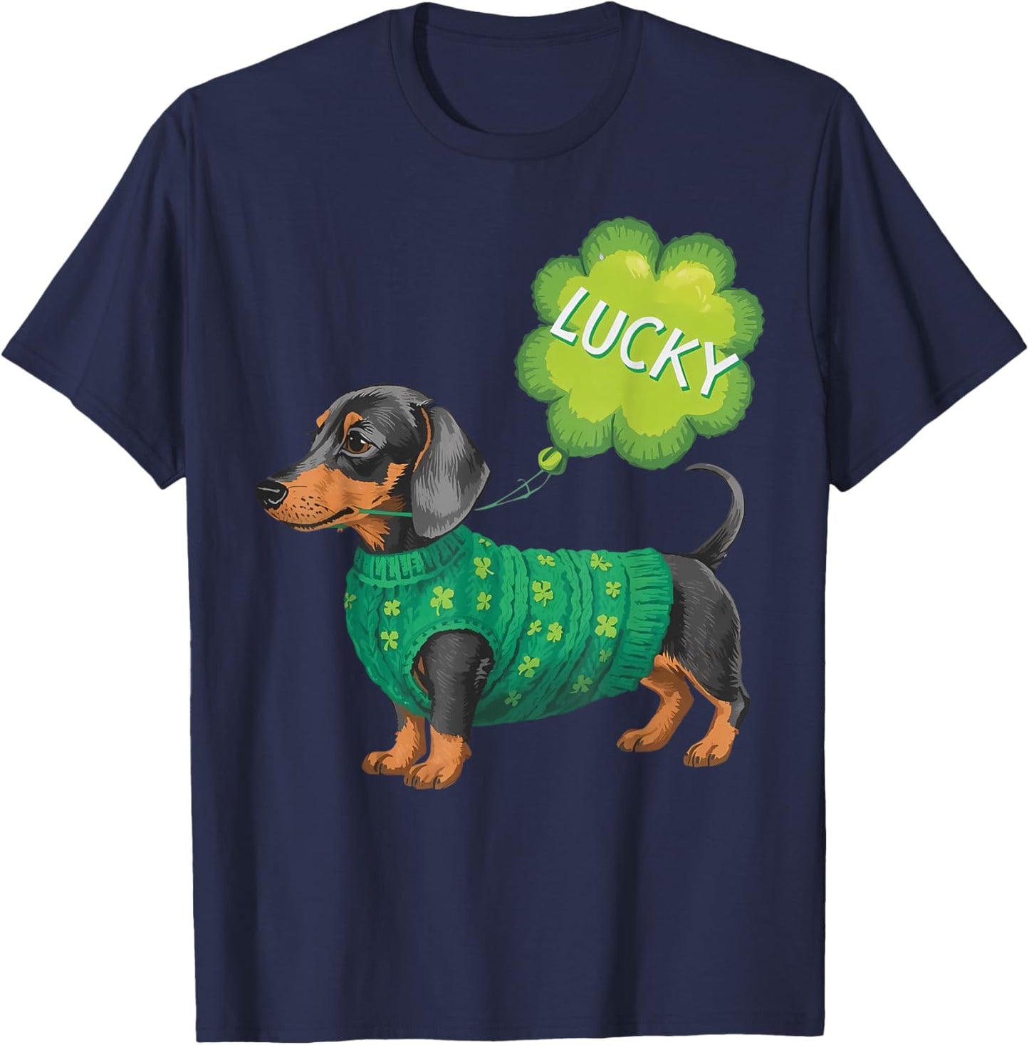Dachshund Dog Lover Shamrock St Patricks Day Lucky Clovers T-Shirt - T-Shirt | Navy