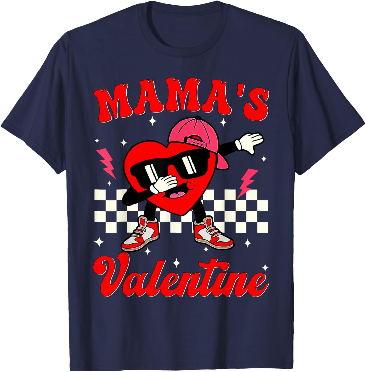 Retro Groovy Mama is My Valentine Cute Heart Boys Girls Kids T-Shirt - T-Shirt | Navy