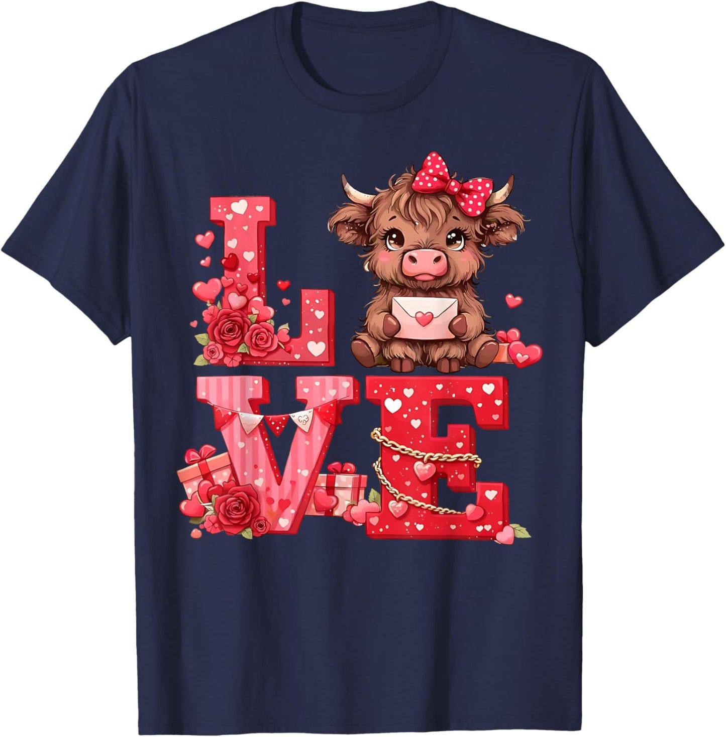 Love Western Highland Cows Valentine Cowgirl Hat T-Shirt - T-Shirt | Navy