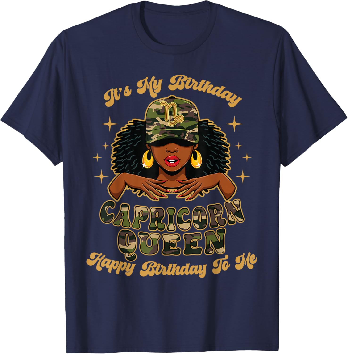 Birthday Capricorn Queen Camo Black Woman African Zodiac T-Shirt - T-Shirt | Navy