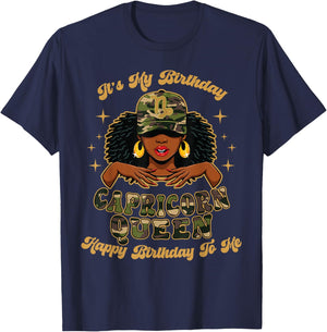 Birthday Capricorn Queen Camo Black Woman African Zodiac T-Shirt - T-Shirt | Navy
