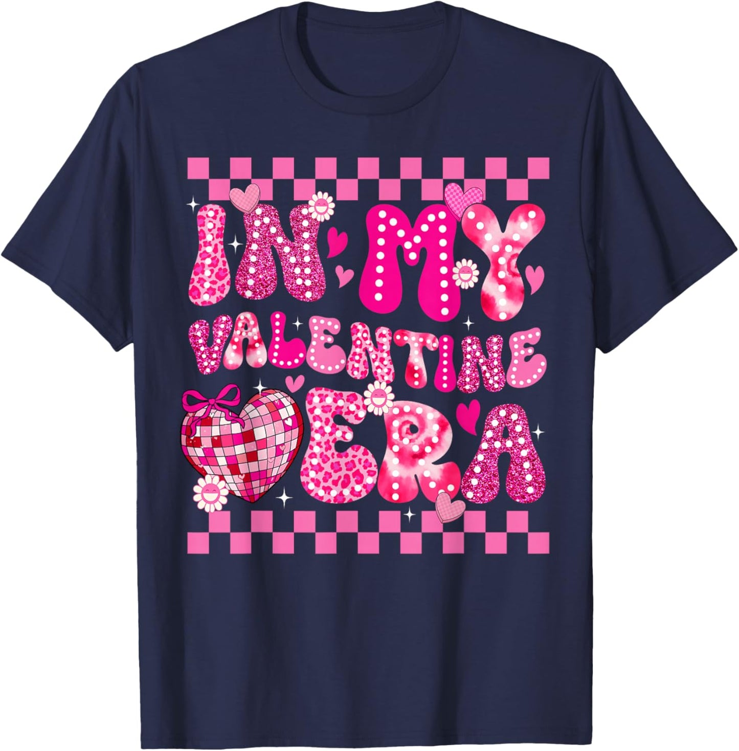in My Valentine Era Disco Heart Girl Women Coquette Bow T-Shirt - T-Shirt | Navy
