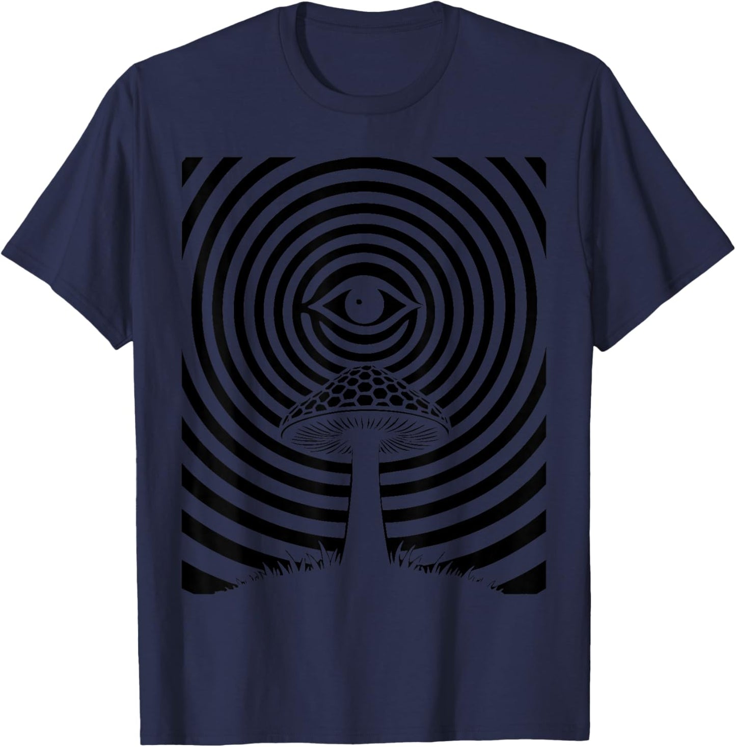 Psychedelic Mushroom Eye Trippy Concentric Illusion Graphic T-Shirt - T-Shirt | Navy
