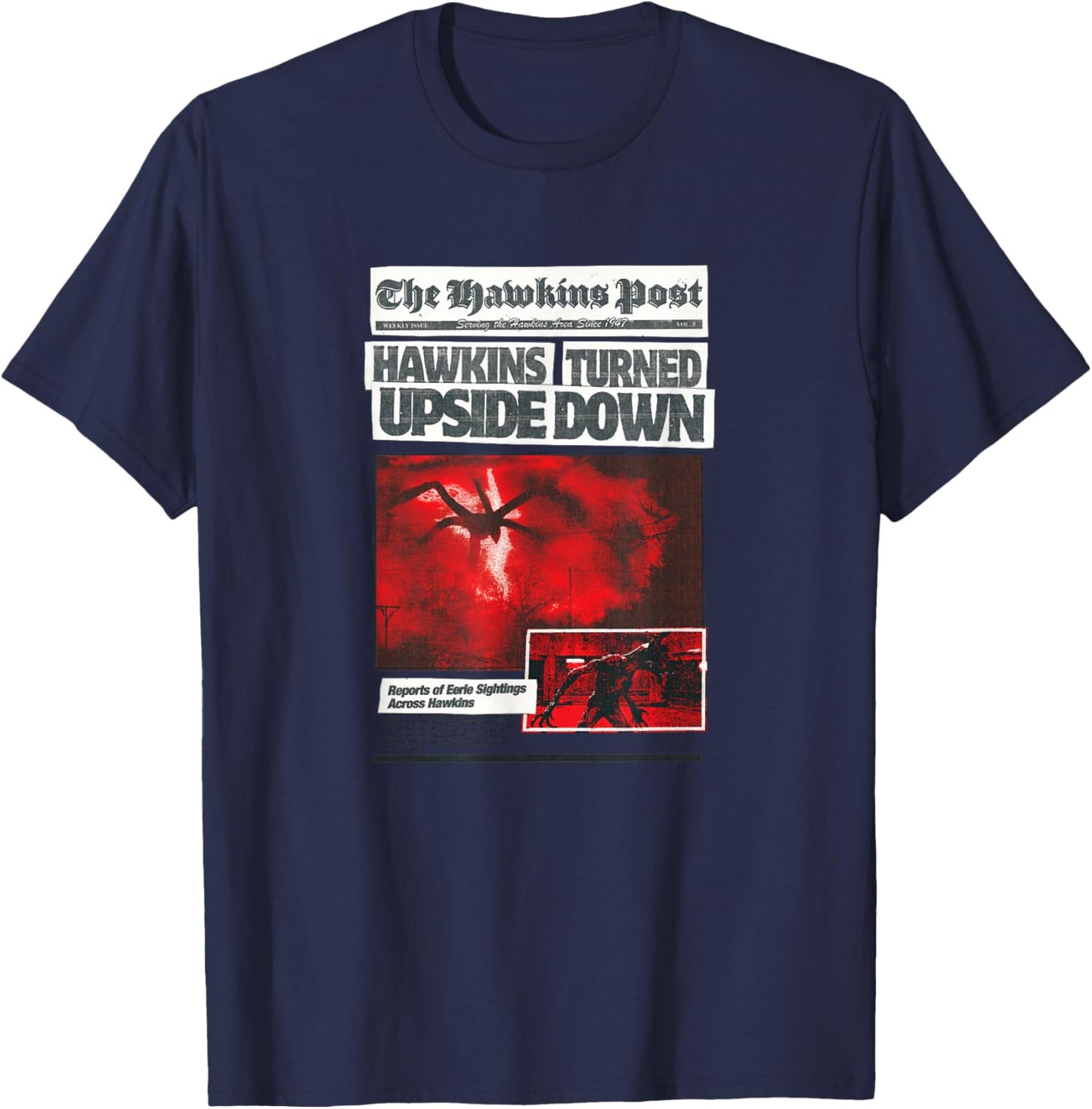 Stranger Things Season 5 The Hawkins Post Retro Newspaper T-Shirt - T-Shirt | Navy