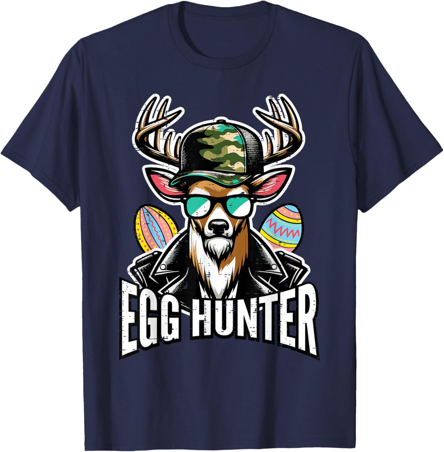 Easter Deer Camo Hat Egg Hunter Hunting Dad Men Boys Kids T-Shirt - T-Shirt | Navy