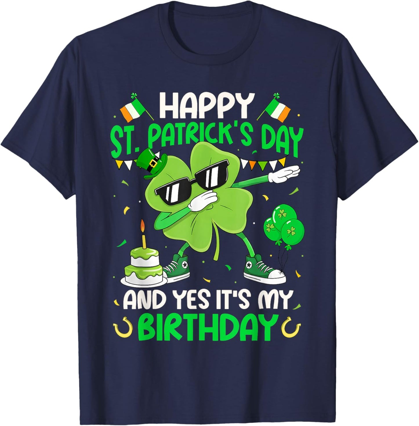 Happy St. Patrick's Day Birthday Dabbing Shamrock Boy Girl T-Shirt - T-Shirt | Navy