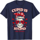 Funny Cupid is Stupid Skull Anti Valentine's Day Messy Bun T-Shirt - T-Shirt | Navy