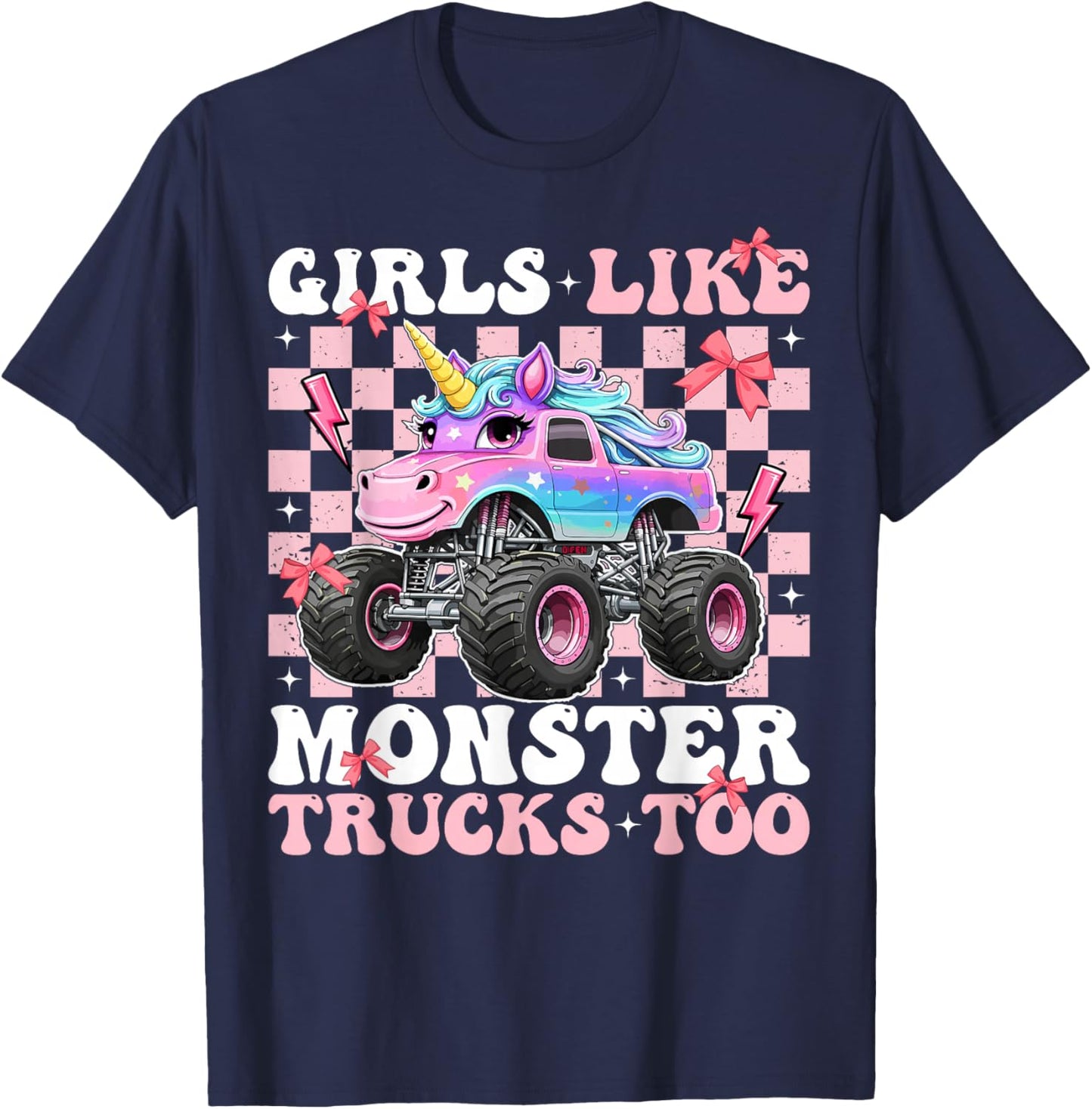 Girls Like Monster Trucks Too Unicorn Mom Adult T-Shirt - T-Shirt | Navy