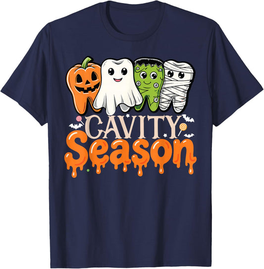 Cavity Season Halloween Tooth Funny Dental Hygienist T-Shirt - T-Shirt | Navy
