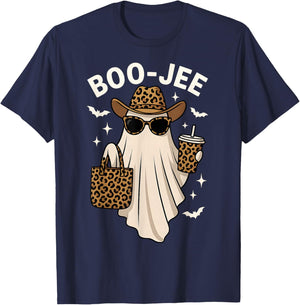 Boo JEE Ghost Halloween Cute Leopard Cowgirl Boujee Costume T-Shirt - T-Shirt | Navy