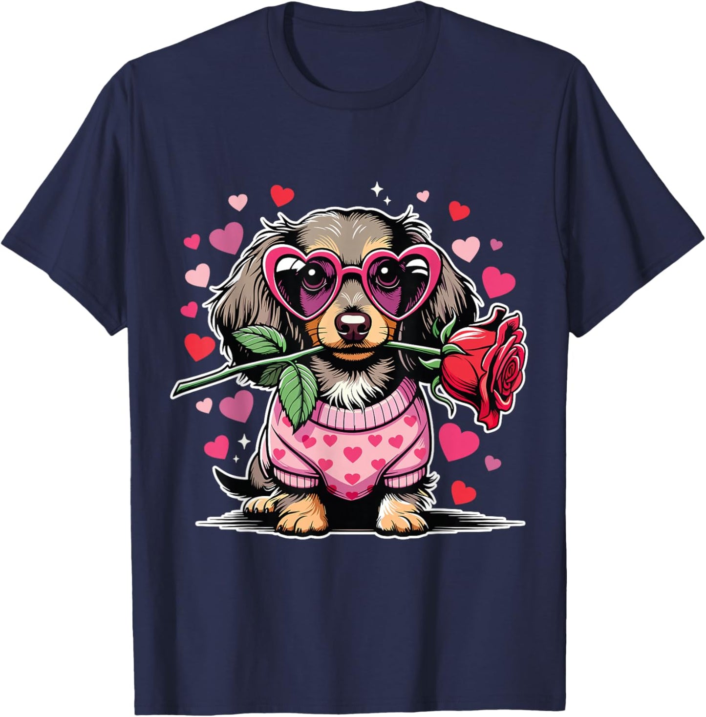 Cute Dachshund Valentines Day Dog Valentine Lover T-Shirt - T-Shirt | Navy