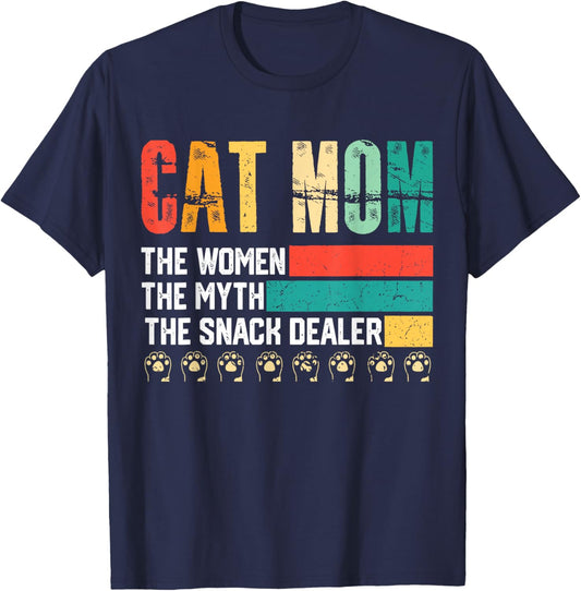 Vintage Cat Mom The Man The Myth Snack Dealer Mother's Day T-Shirt - T-Shirt | Navy