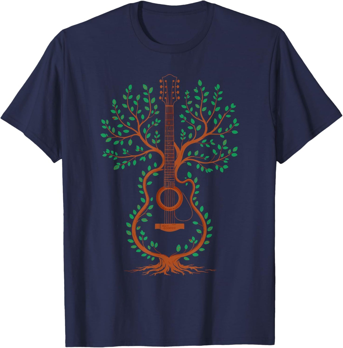Guitar Tree Roots and Branches Acoustic Music Art T-Shirt - T-Shirt | Navy
