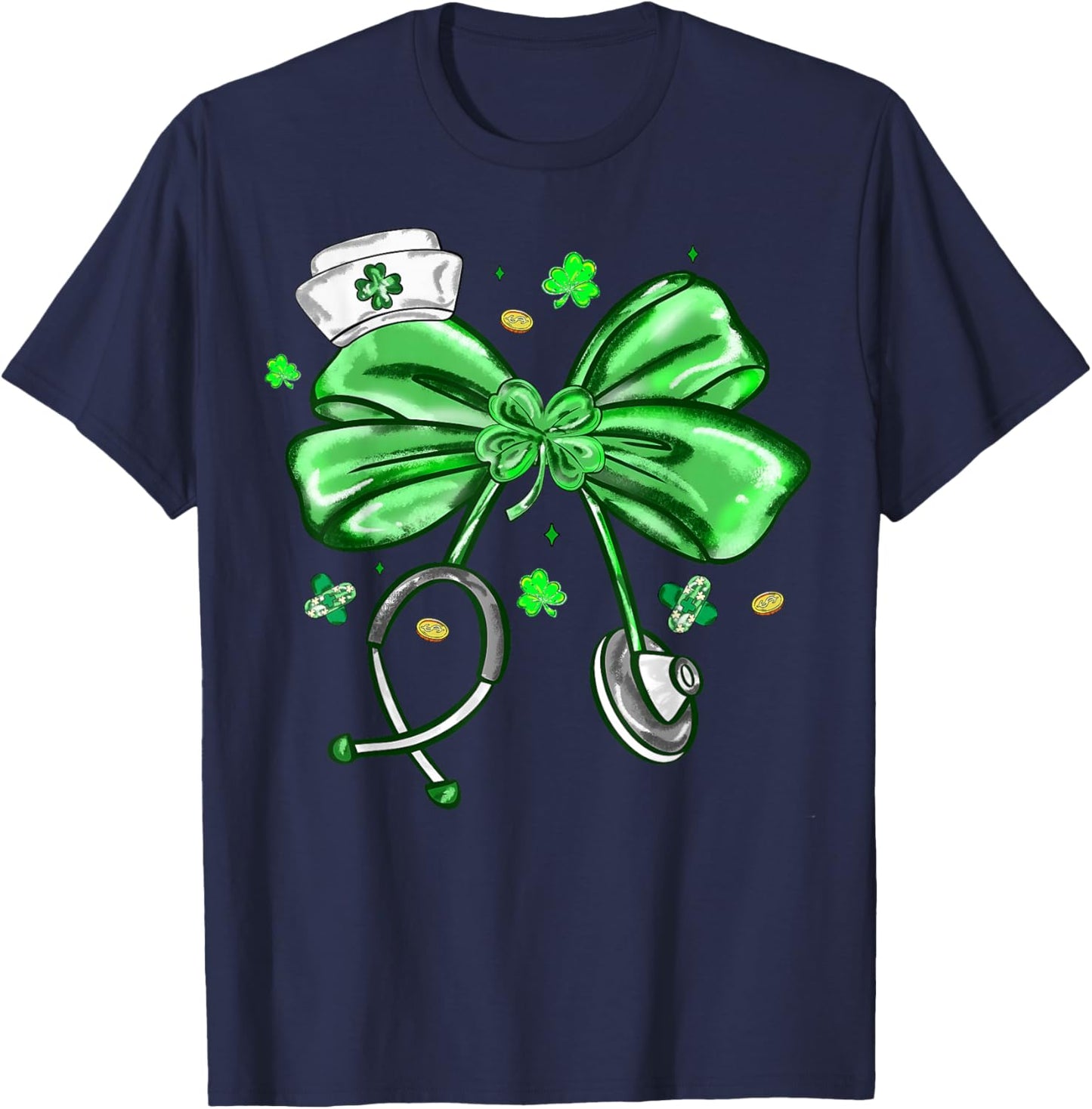 St Patrick's Day Nurse Coquette Bow Stethoscope Girl Women T-Shirt - T-Shirt | Navy