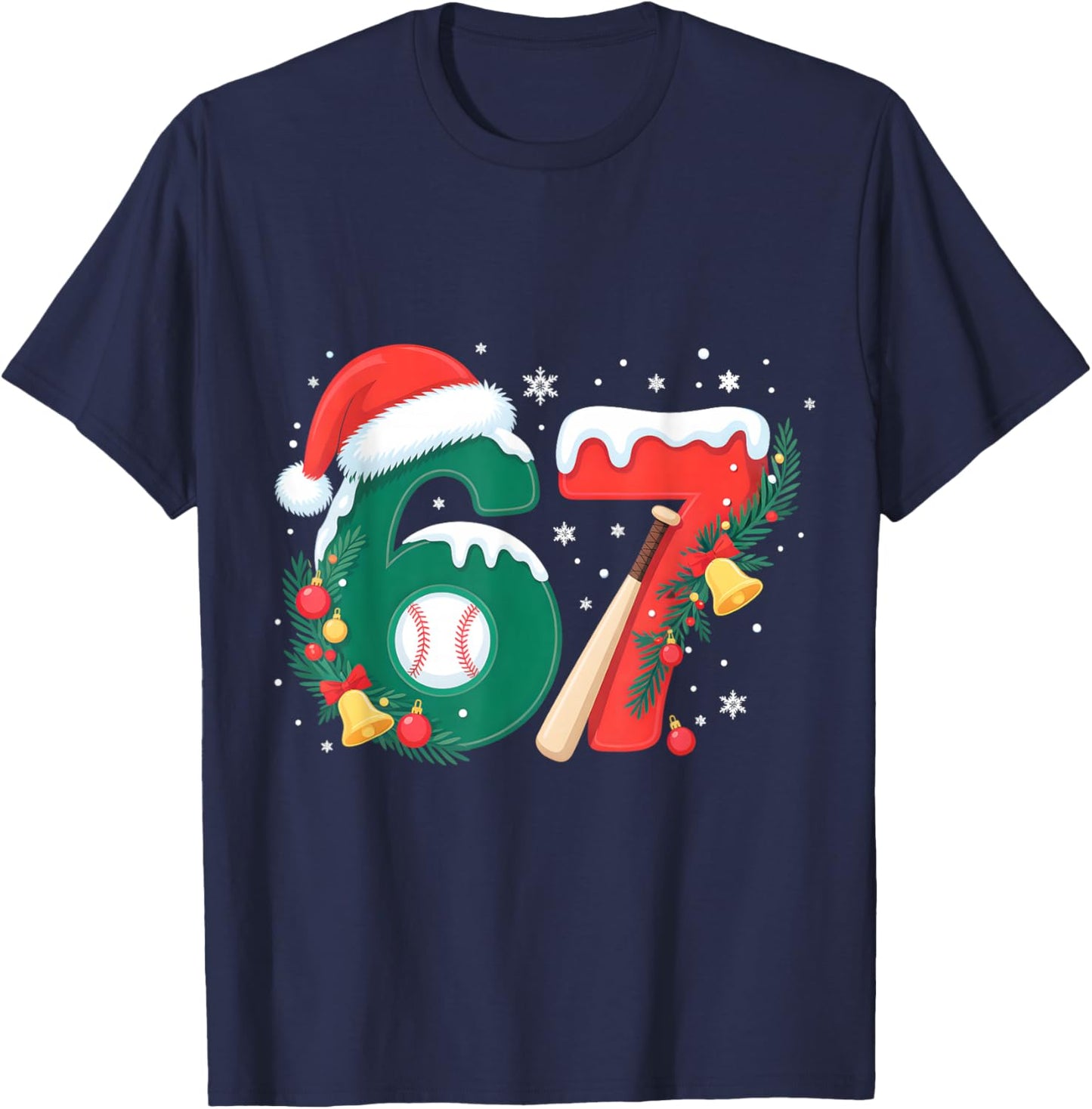 67 Christmas Baseball 6 7 Meme Boys Six Seven Christmas Kids T-Shirt - T-Shirt | Navy
