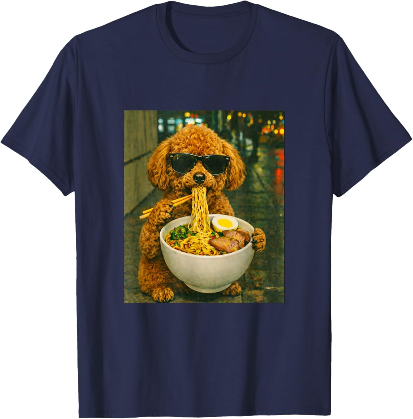 Toy Poodle Eating Ramen Noodles Meme Retro Urban T-Shirt - T-Shirt | Navy