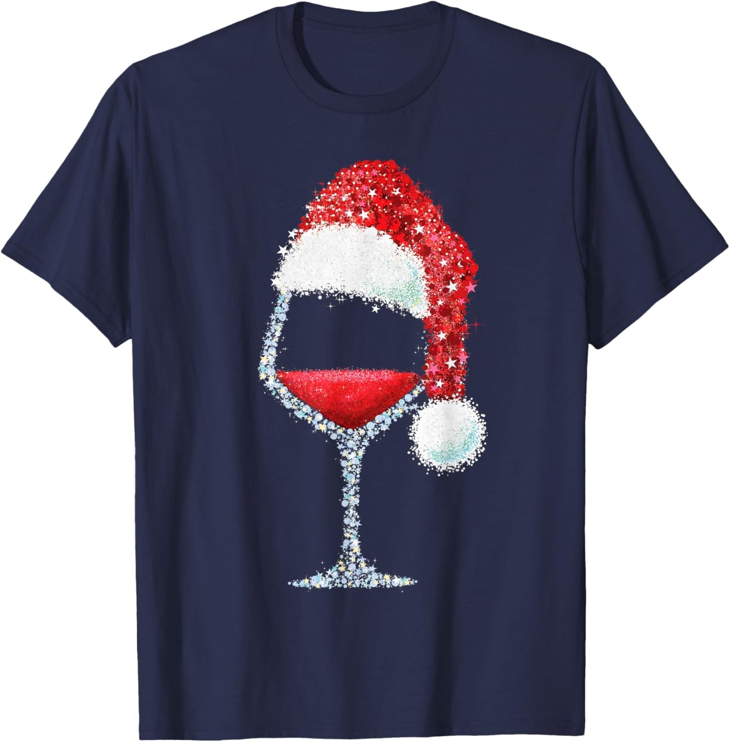 Red Wine Glass Christmas Santa Hat Holiday Party T-Shirt - T-Shirt | Navy