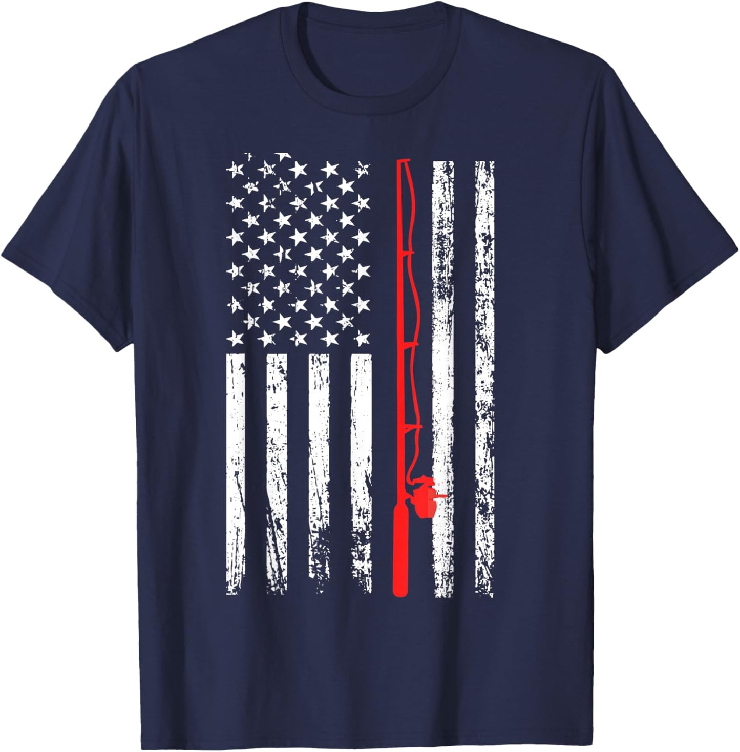 Men's American Flag Fishing Lovers Fishing Dad T-Shirt - T-Shirt | Navy