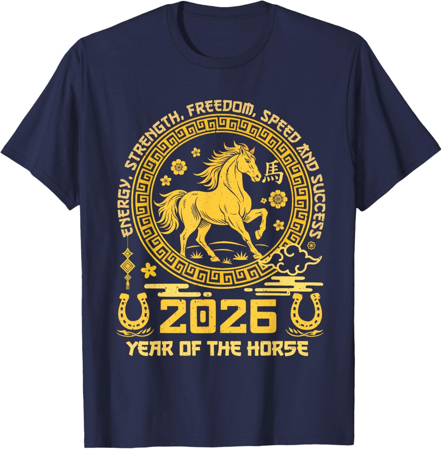 Happy Lunar Chinese New Year of The Horse 2026 Zodiac T-Shirt - T-Shirt | Navy