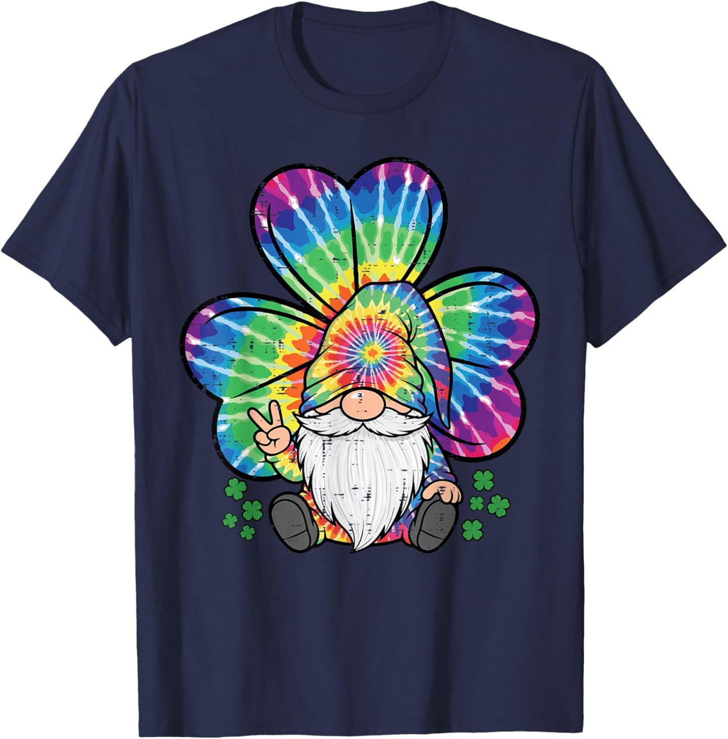 St Patricks Day Gnome Shamrock Tie Dye Saint Paddys Women T-Shirt - T-Shirt | Navy