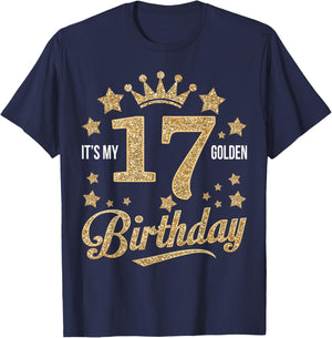 It's My 17th Golden Birthday 17 Year Old Bday Groovy T-Shirt - T-Shirt | Navy