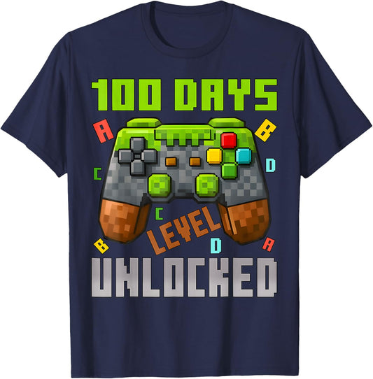 100 Days Level Unlocked Gaming 100 Days of School Boys Girls T-Shirt - T-Shirt | Navy