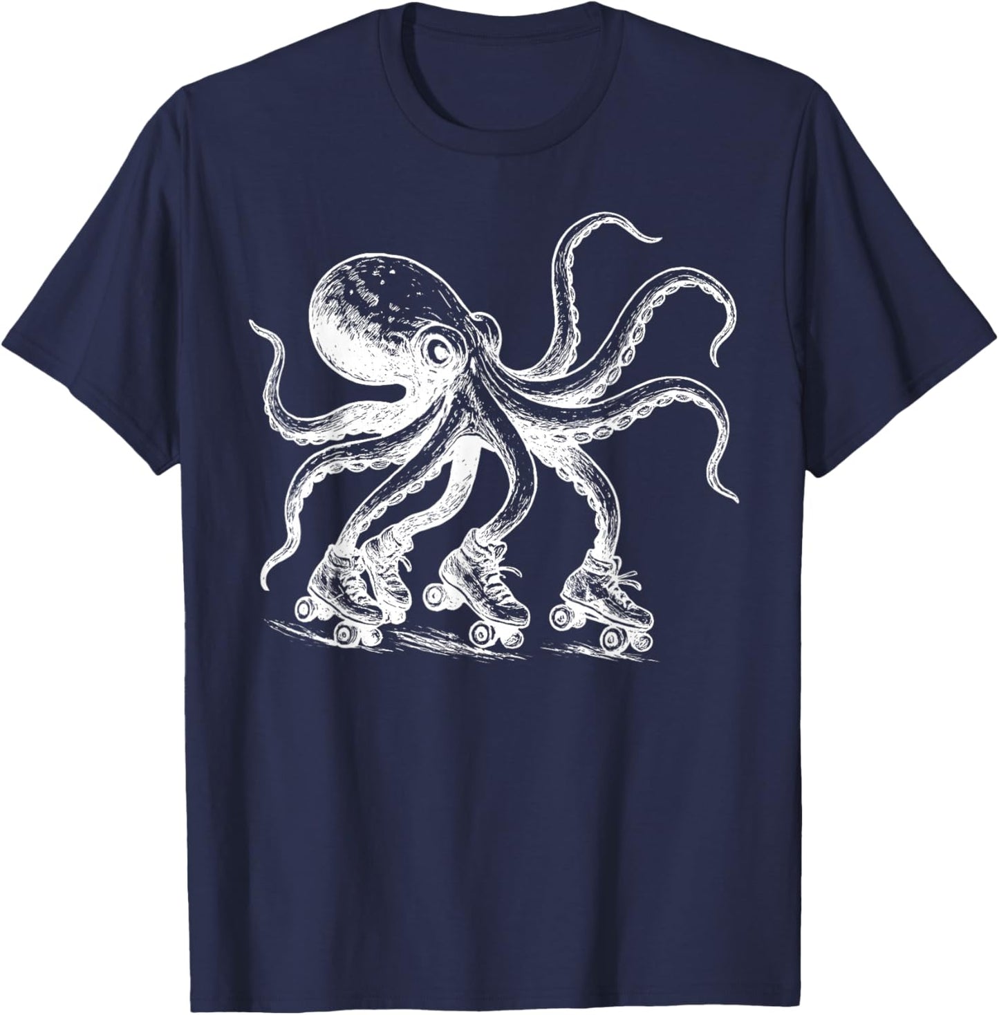 Vintage Octopus Skating Roller Skates Funny Sport Lover T-Shirt - T-Shirt | Navy