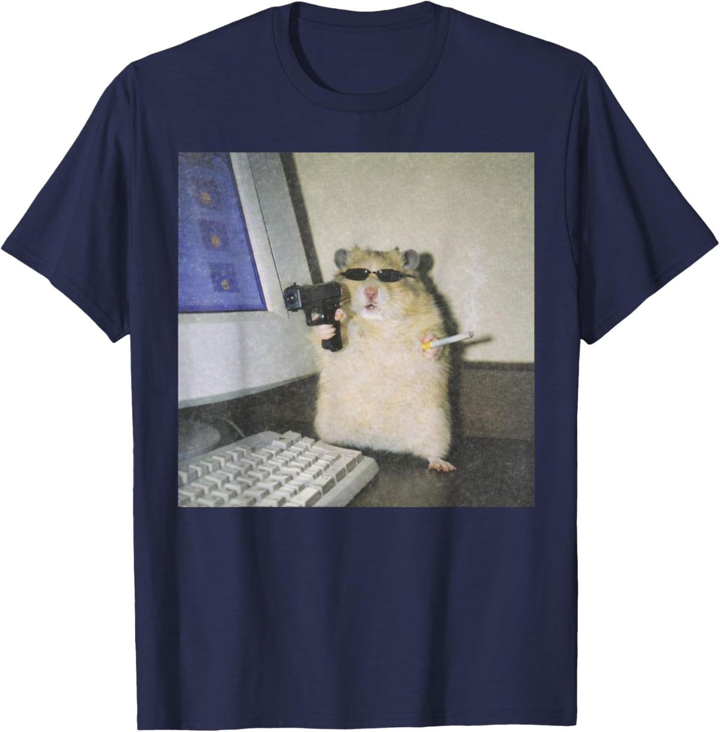 Cyber Hamster Meme Cringe Funny Animal Vintage T-Shirt - T-Shirt | Navy