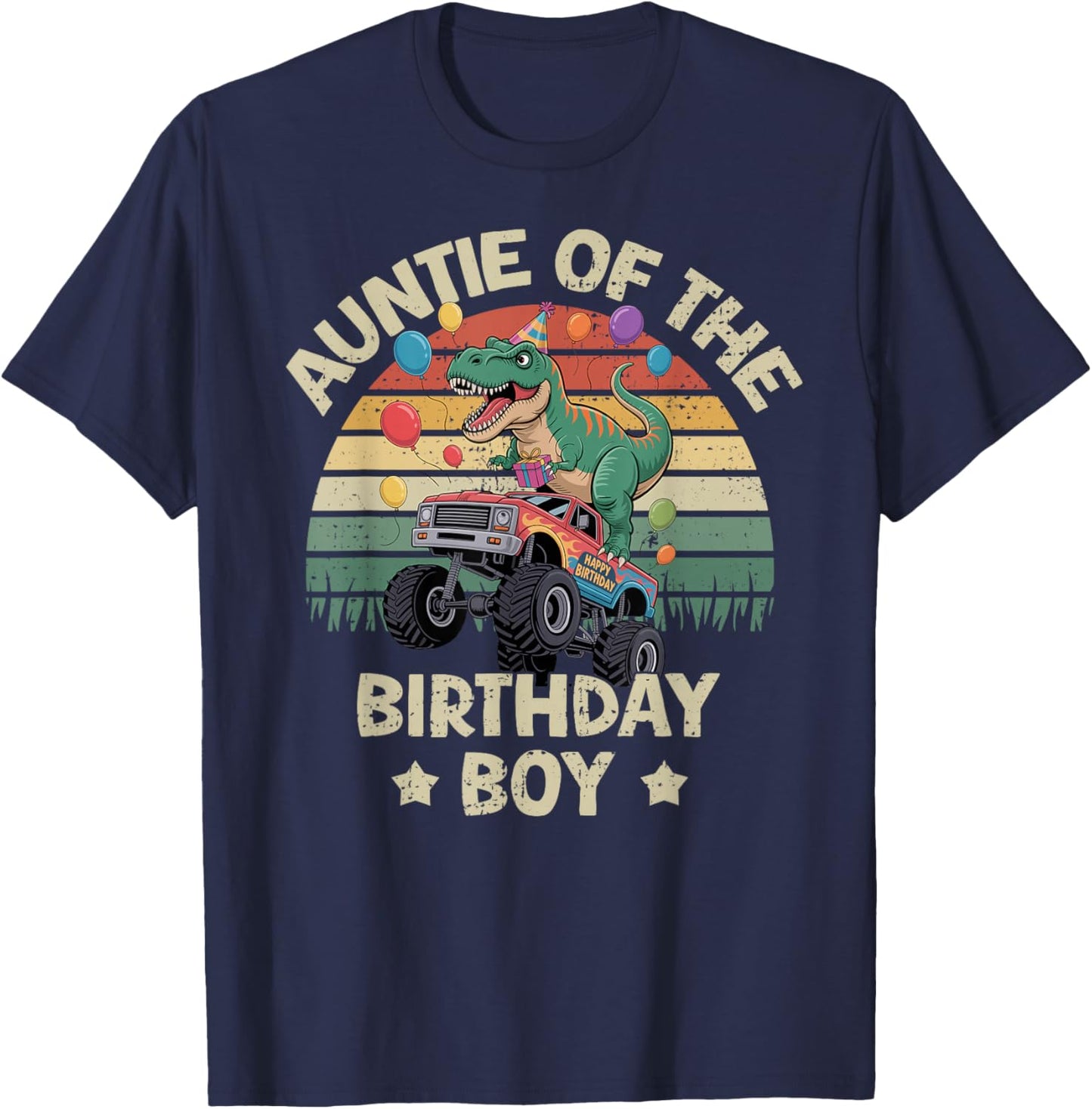 Auntie of The Birthday Party Monster Truck T-Rex Auntie T-Shirt - T-Shirt | Navy