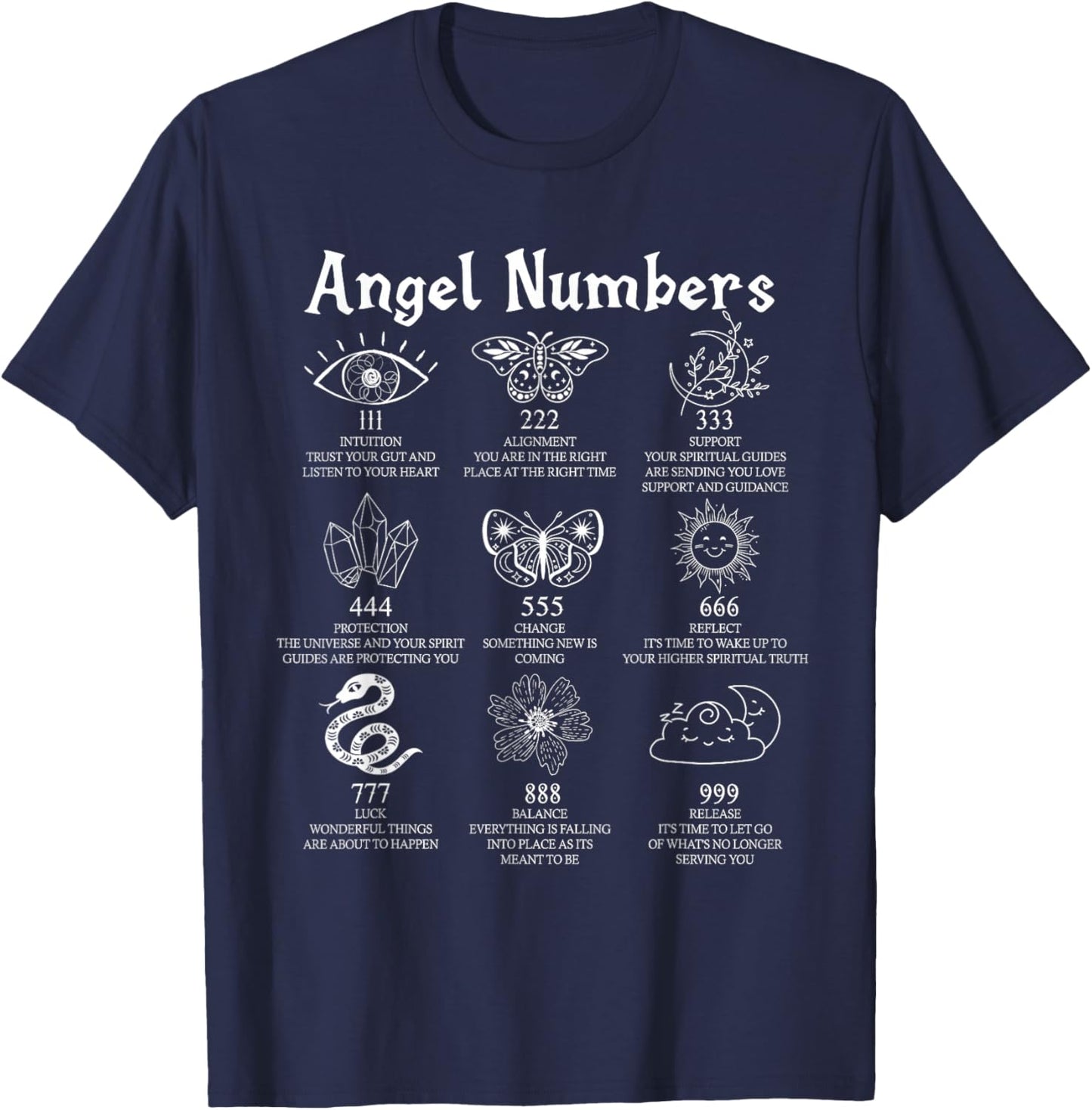 ngel Numbers Numerology Celestial Spiritual Divination T-Shirt - T-Shirt | Navy