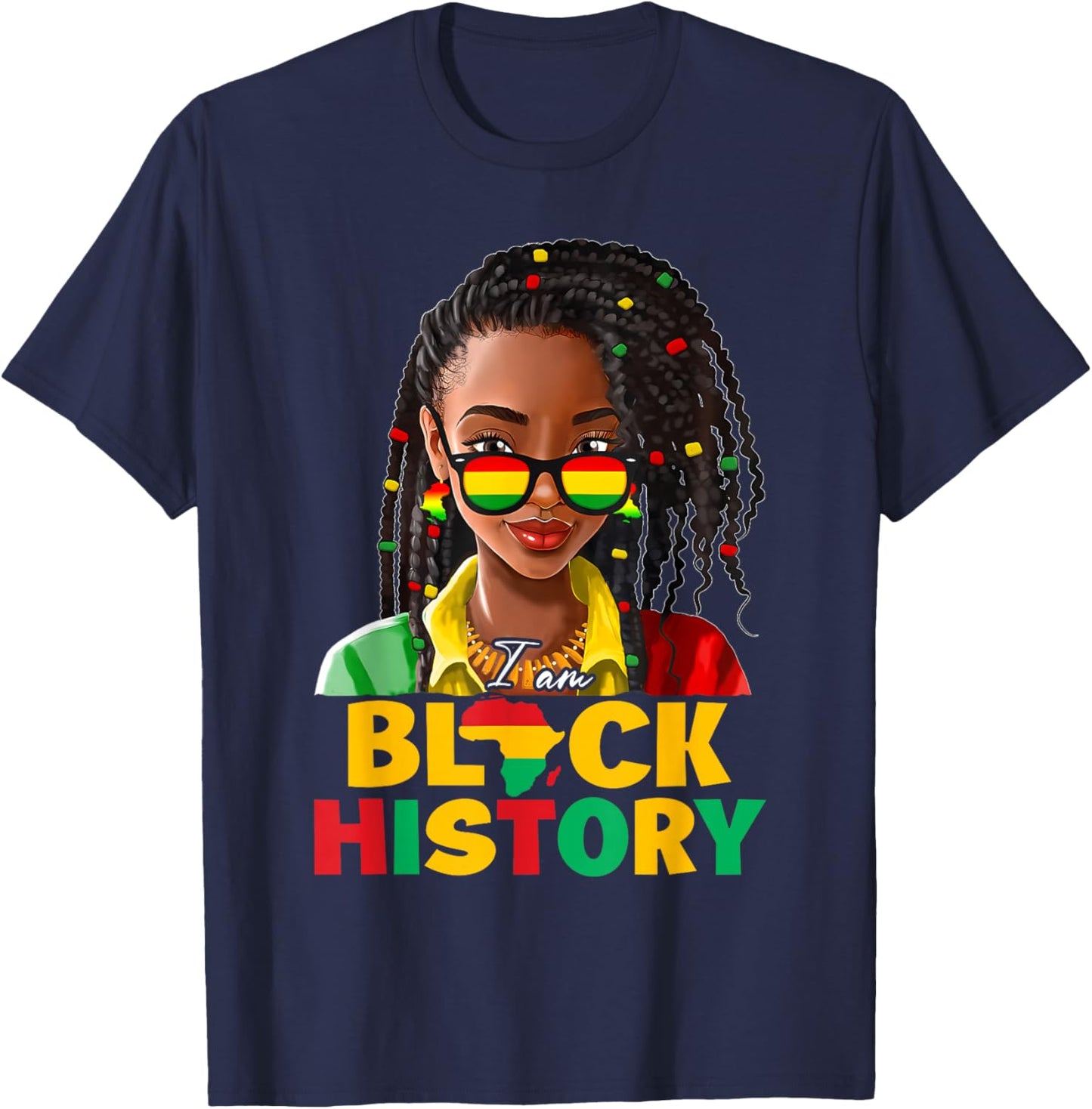 I Am Black History Women Girl Black History Month Juneteenth T-Shirt - T-Shirt | Navy