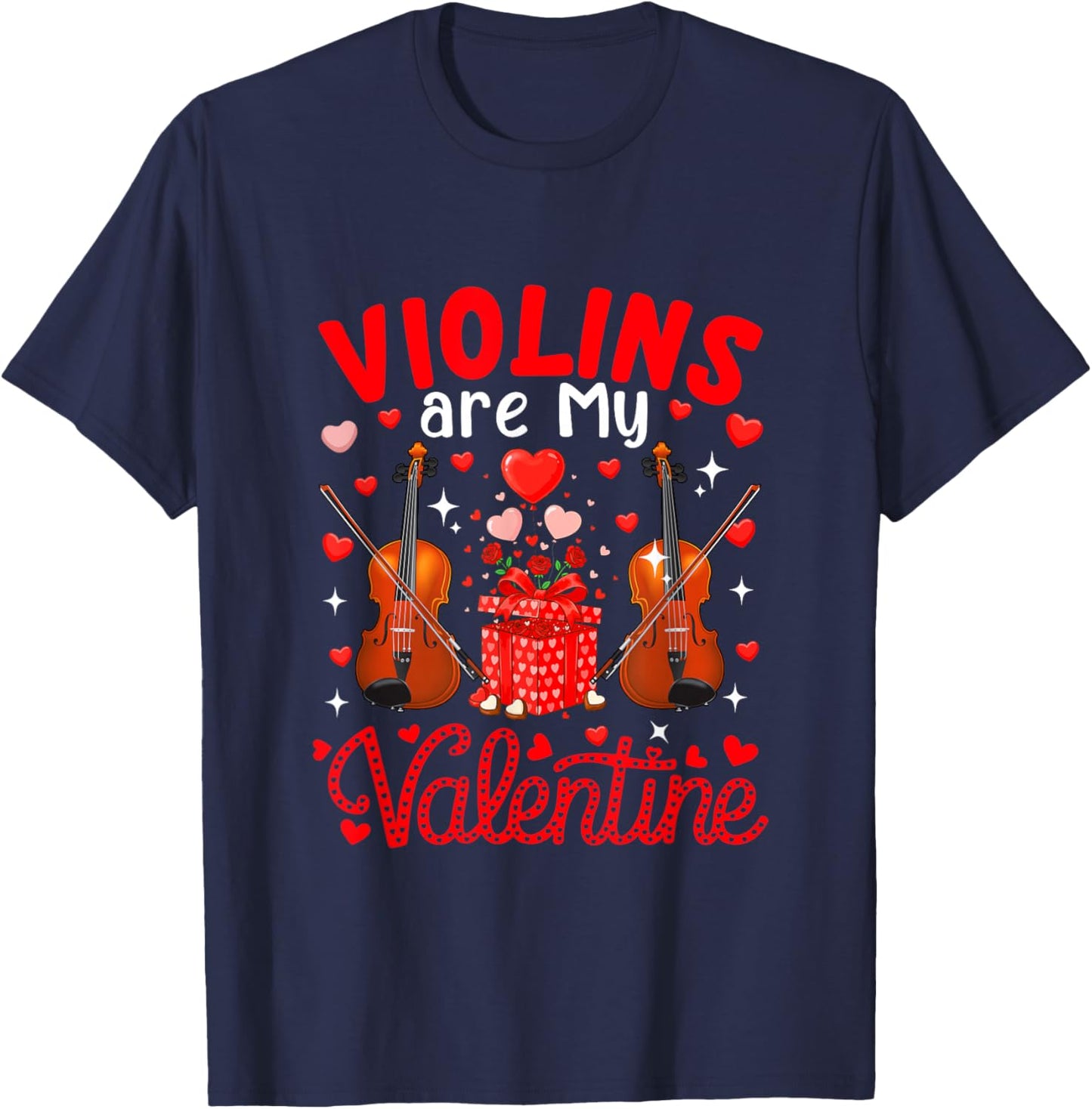 Violins are My Valentine Floral Heart Funny Instrument T-Shirt - T-Shirt | Navy