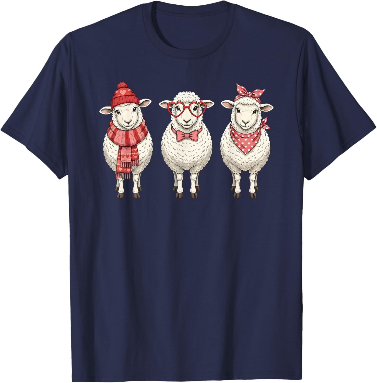 Retro Sheep Cute Valentine Farm Animal T-Shirt - T-Shirt | Navy