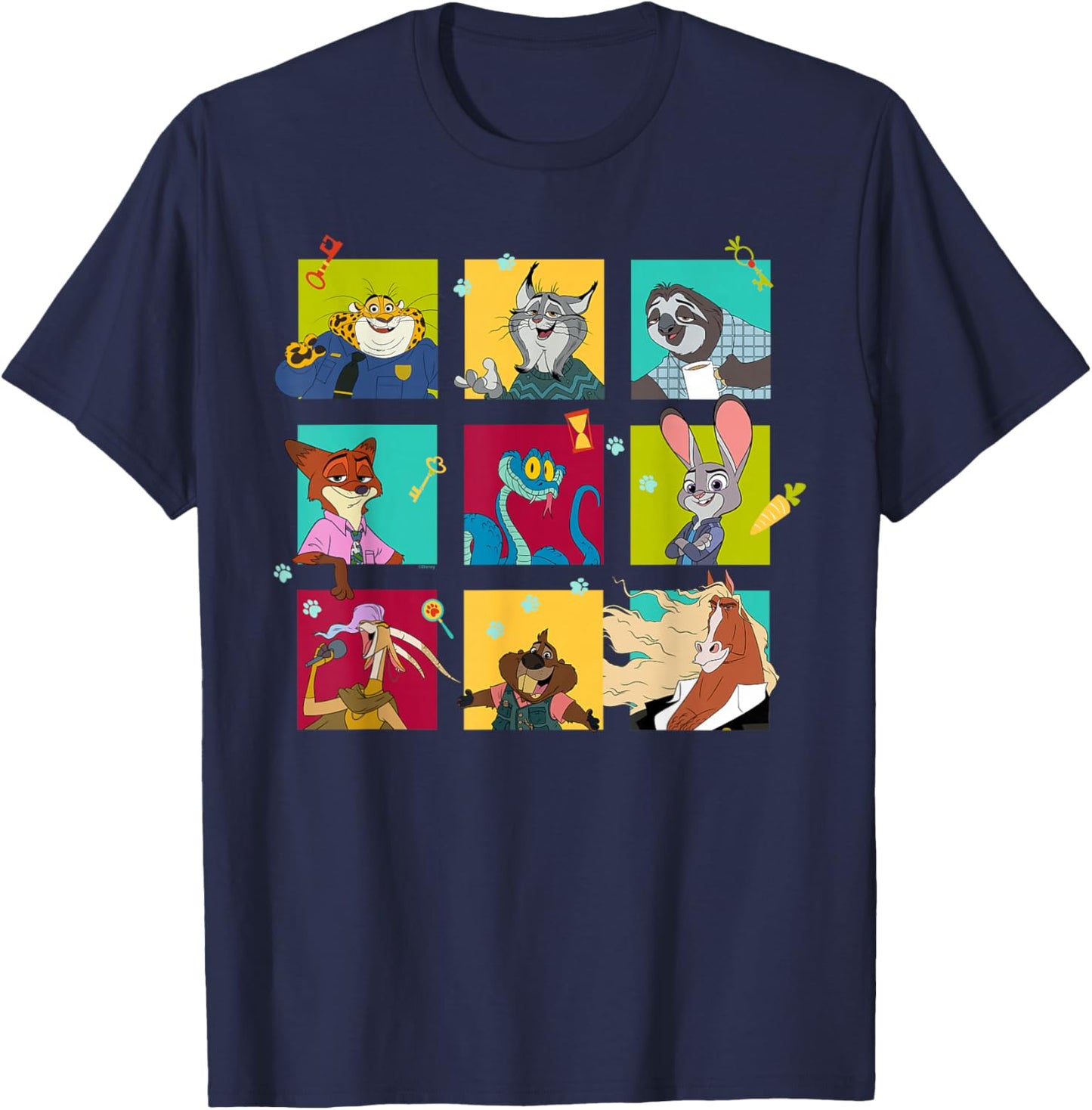 Disney Zootopia 2 Illustrated Characters Grid T-Shirt - T-Shirt | Navy