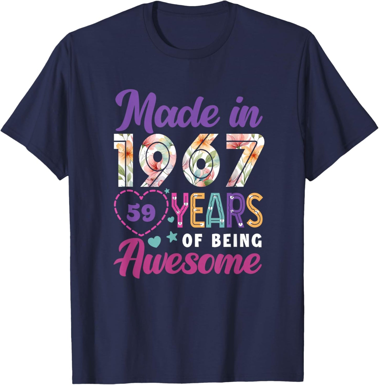 59 Year Old Made in 1967 Floral 59th Birthday Women T-Shirt - T-Shirt | Navy