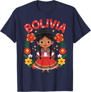 Bolivia Bolivian Girl Traditional Dress Flowers Heritage T-Shirt - T-Shirt | Navy