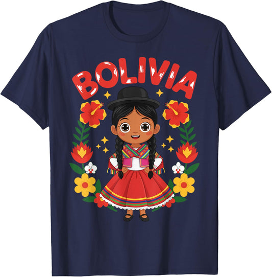 Bolivia Bolivian Girl Traditional Dress Flowers Heritage T-Shirt - T-Shirt | Navy