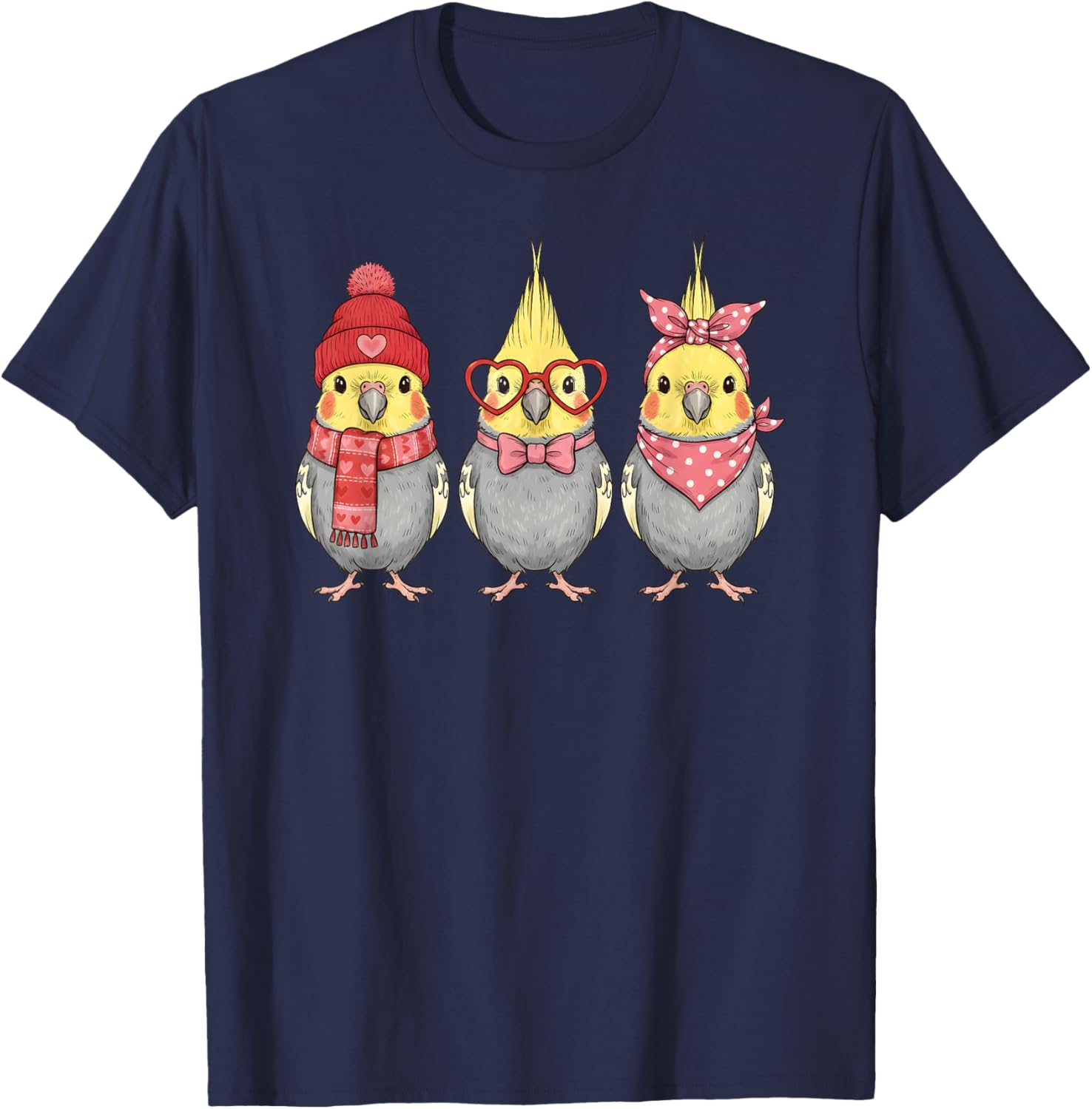 Retro Cockatiel Cute Valentine Bird T-Shirt - T-Shirt | Navy